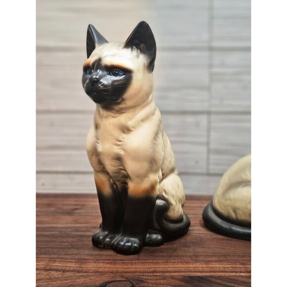 Set of 2 Vintage Ceramic Siamese Cat Figurines - Picture 3 of 10
